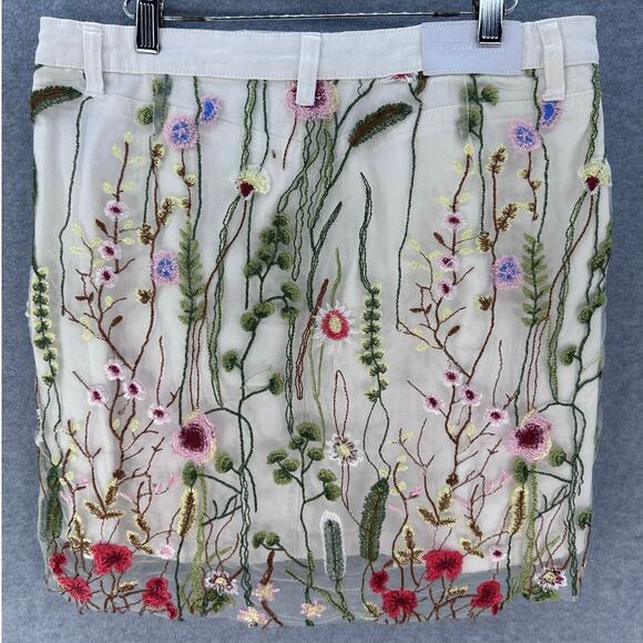 Hydraulic Women sz 12 White Skirt Embroidered Mesh Overlay Floral BOHO Botanical - Picture 2 of 8